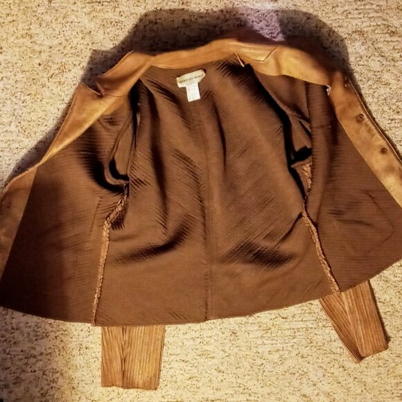NEWPORT NEWS Vintage WOMEN’S LEATHER JACKET BROWN Shimmer VERY NICE & Stretchy! - Picture 11 of 16